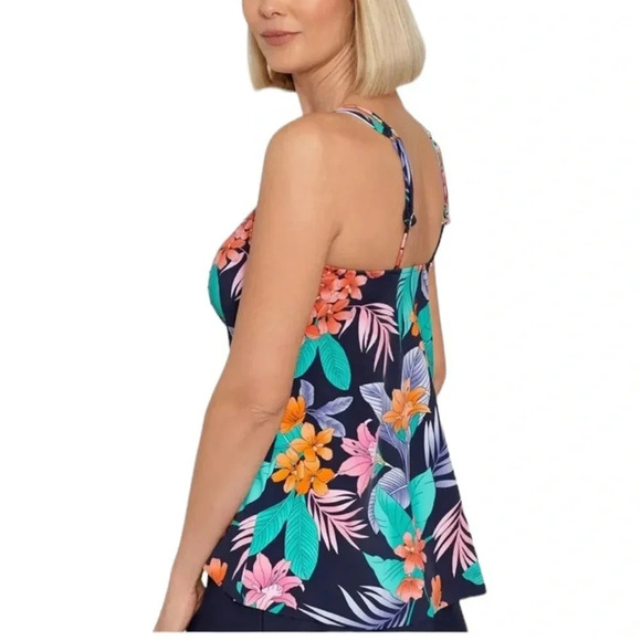 Swim Solutions Havanna Nights Bust Support Tankini Swim Top Size 12 Navy NWT - Picture 2 of 12